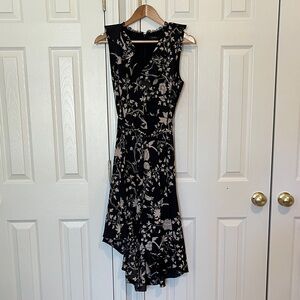 Chic Asymmetrical Black and White Floral Dress